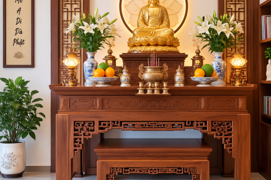 Bàn thờ Phật tại gia gồm những gì? Cách bài trí đầy đủ, trang nghiêm